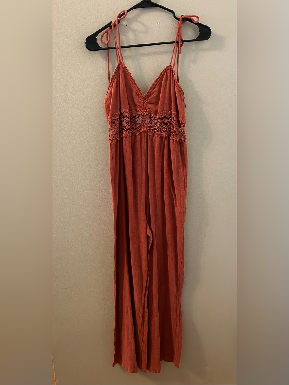 BDG Rust Crochet-Waist Wide-Leg Jumpsuit